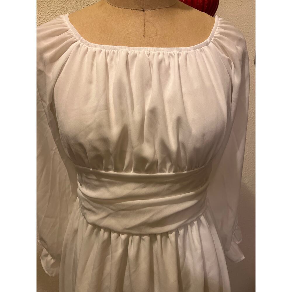 Zaful Square Neck Off the Shoulder Lantern Sleeve Tie Back Dress NWT Size 6 - Picture 5 of 14
